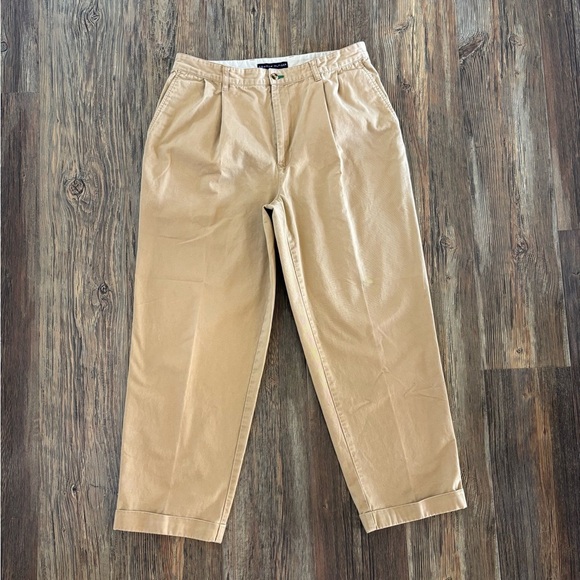 *Read Vtg Y2K Tommy Hilfiger Khaki Chino Pants Mens 36X30 Beige Cuffed Pleated - Picture 2 of 11